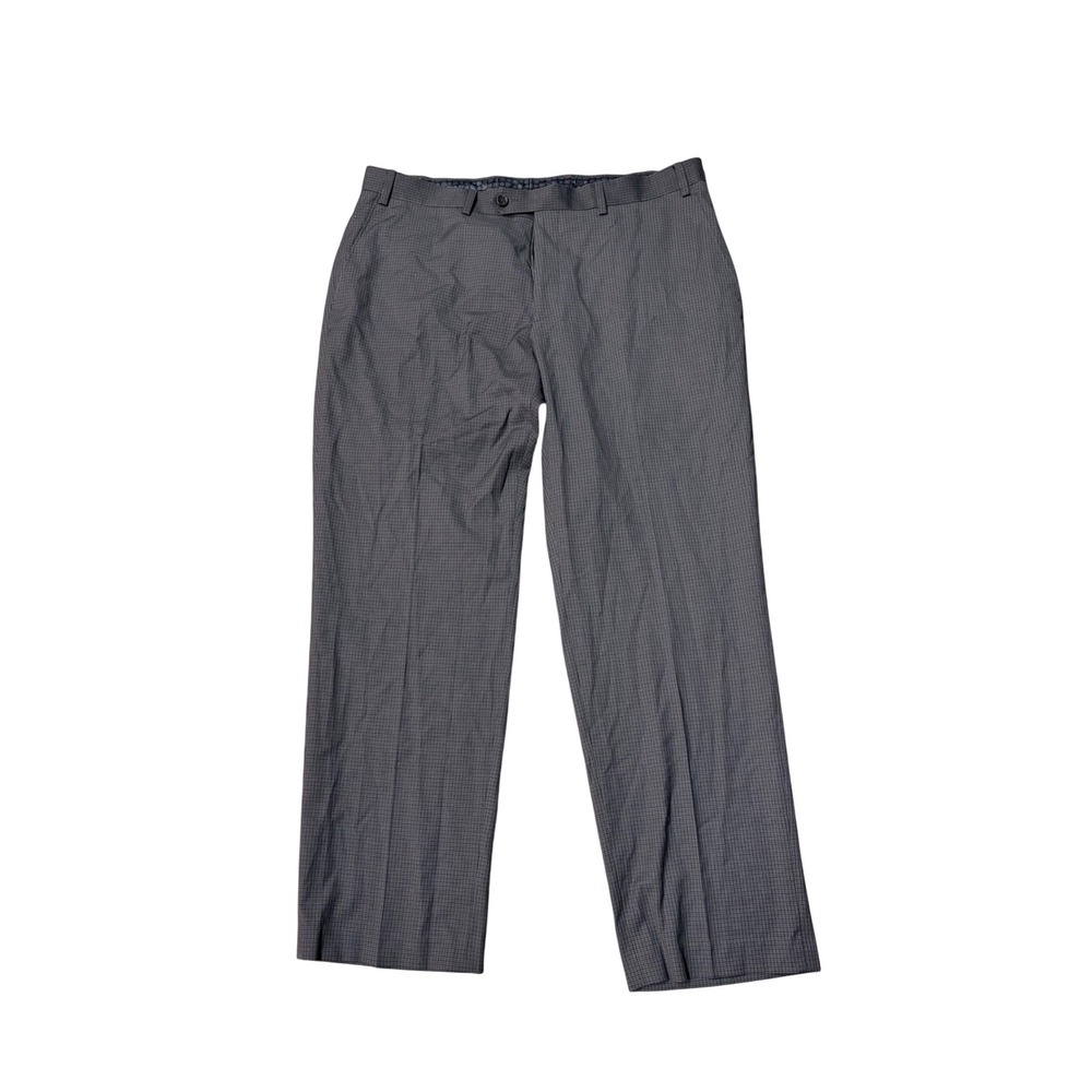 Michael Kors Mens Dress Pants 36x29 Grey Micro Check Stretch Flat Front Trousers